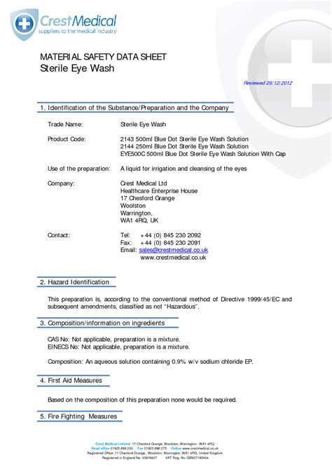 Eye Wash Solution Msds
