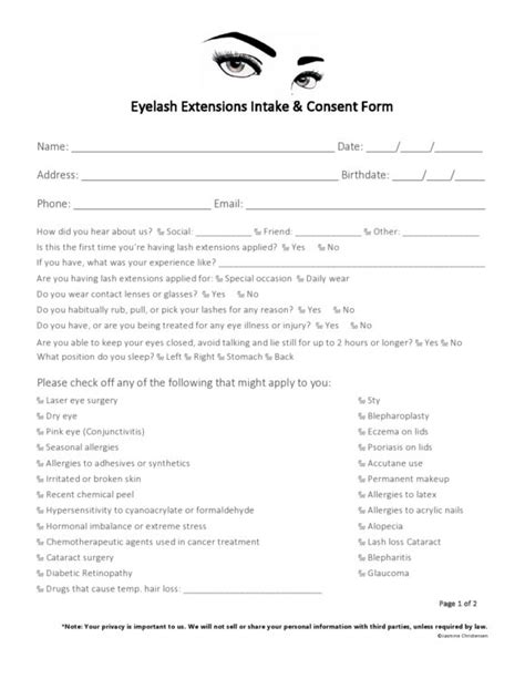 eyelash extension consent form template