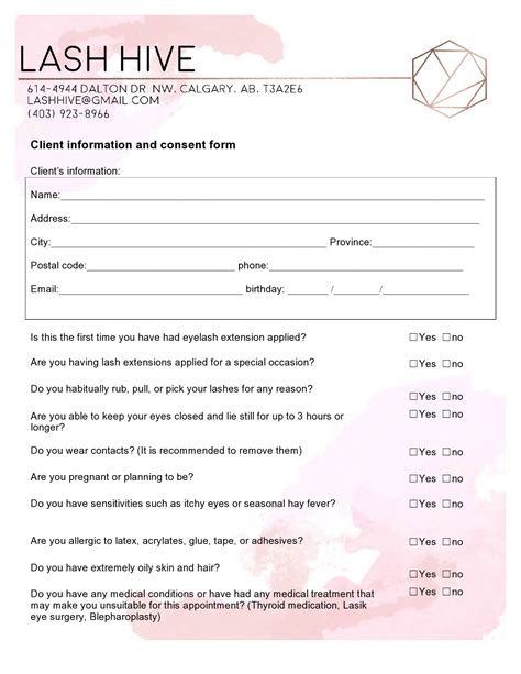 eyelash extensions consent form template