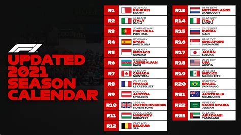 f1 race calendar 2021