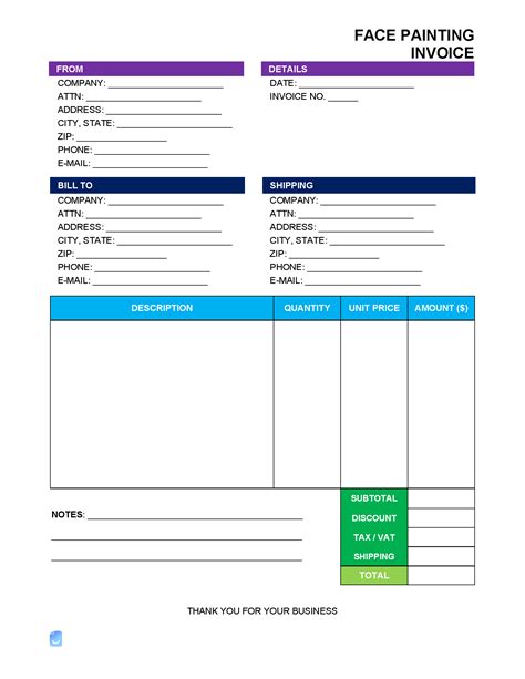 Face Painting Invoice Template: Simplify Your Billing Process