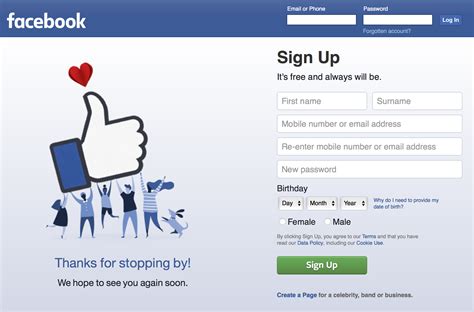 facebook log in or sign up page image