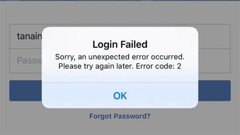 facebook login failed error code 2