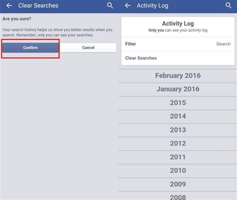 Facebook Search Activity Log