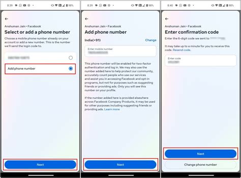 facebook two factor authentication change phone number