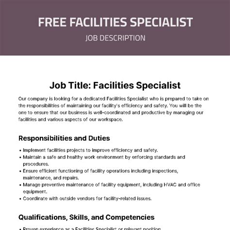 Facilities Job Description
