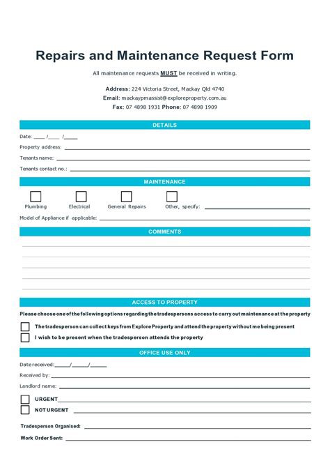 facilities maintenance request form template
