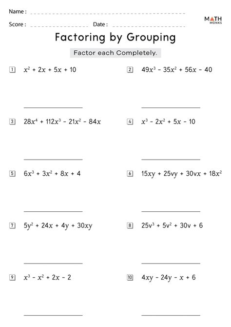 factor by grouping worksheet