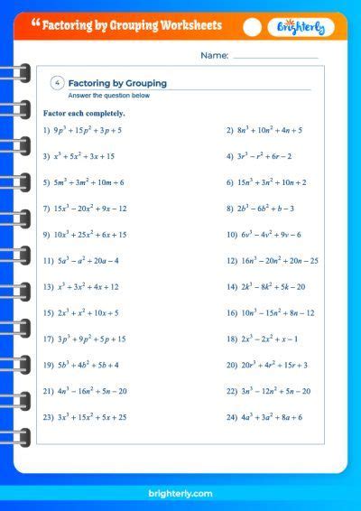 factor by grouping worksheet with answers pdf