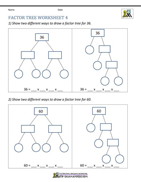 factor tree worksheets