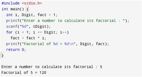 factorial number in c