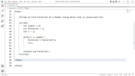 factorial program in javascript using while loop