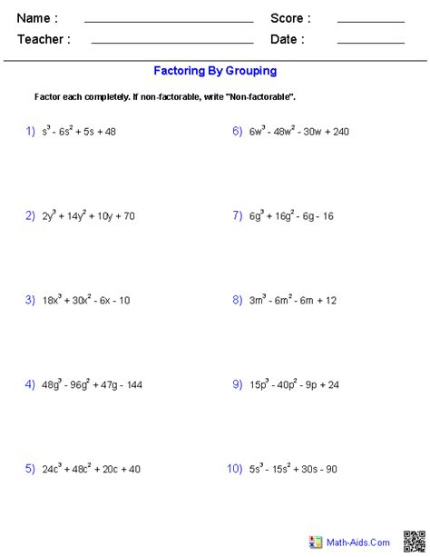 factoring polynomials by grouping worksheet