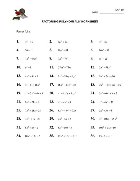 factoring polynomials worksheet with answers grade 8