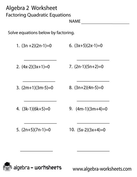 factoring quadratics worksheet algebra 2