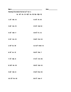 factoring trinomials ax2+bx+c worksheet answers