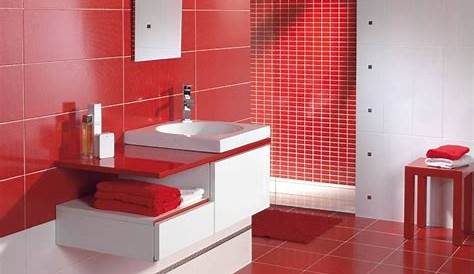 Salle de bain rouge et grise dotée d'éléments fonctionnels
