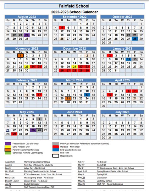 fairfield public school calendar 2023