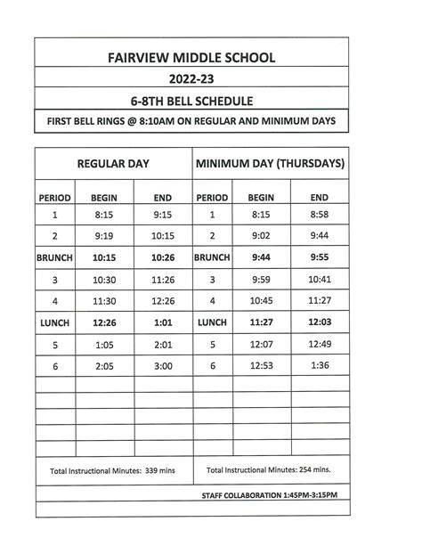 fairview hs bell schedule