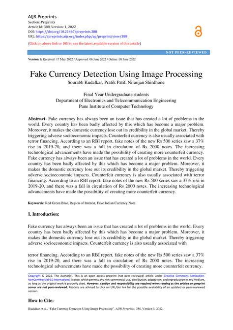 Fake Currency Detection Using Image Processing Pdf
