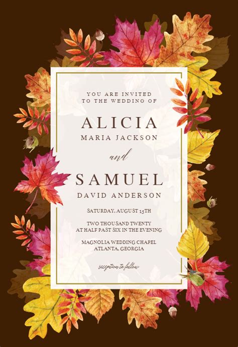 Fall Leaves Border Wedding Invitation Template (free) Greetings Island
