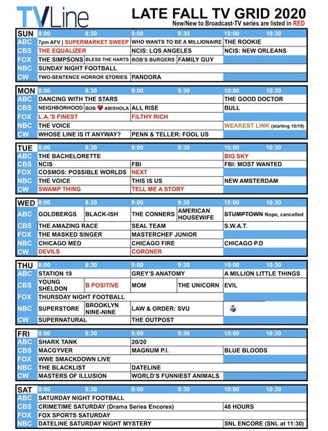 fall 2022 tv schedule list