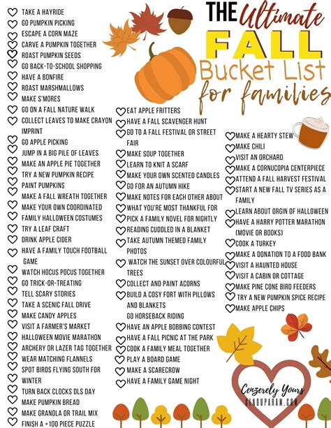 Fall Activities List