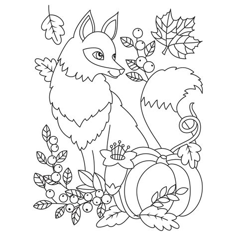 fall fox coloring page printable template