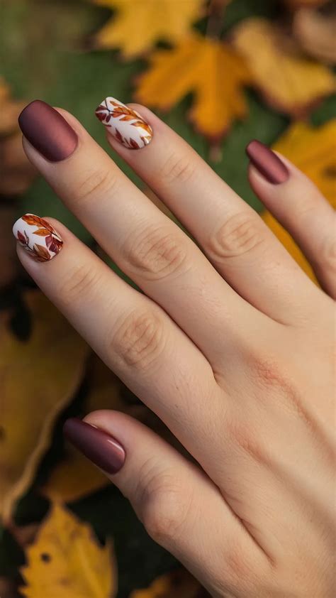 Fall Leaf Design On Nails
