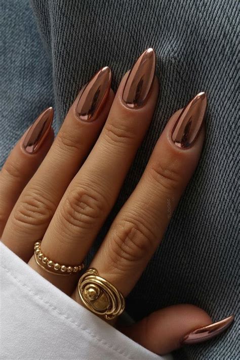 Fall Nails Almond Chrome