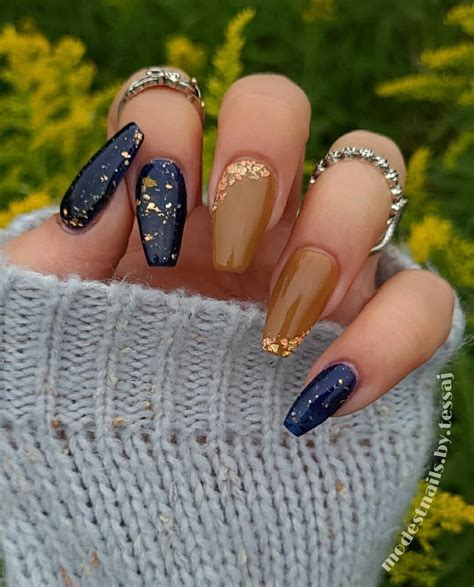 Fall Nails Coffin Gold