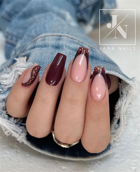 Fall Nails Maroon And Tan