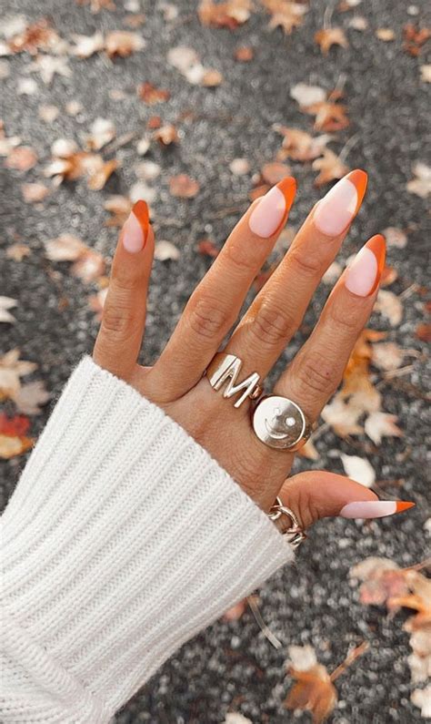 Fall Nails Orange Brown French Tip
