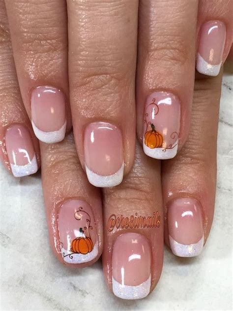 Fall Nails With White Pumpkins