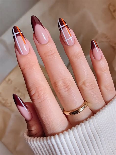 Fall Plaid French Tip Nails