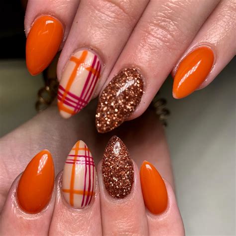Fall Plaid Glitter Nails