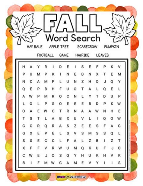 Fall Word Search Third Grade