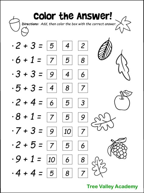 Fall Worksheets 1St Grade Math