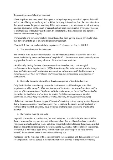 false imprisonment case examples