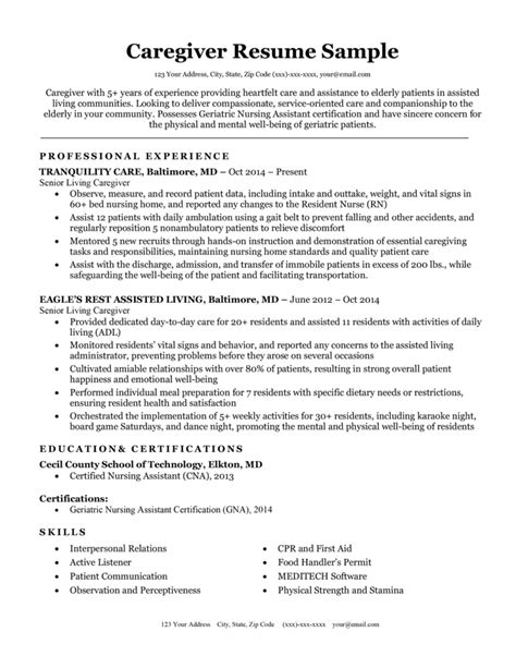 Family Caregiver Resume Example Family And Friends