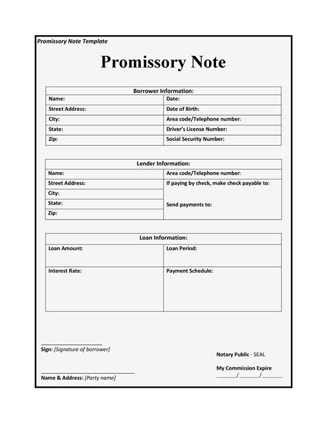 Family Promissory Note Template