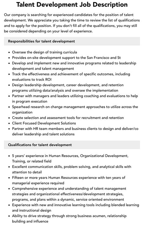 Fan Development Job Description