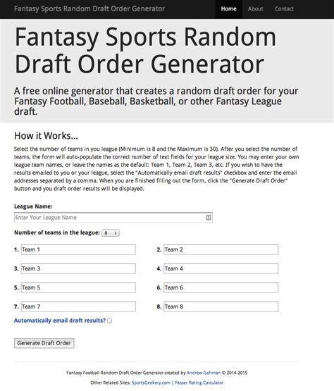 fantasy sports random draft order generator