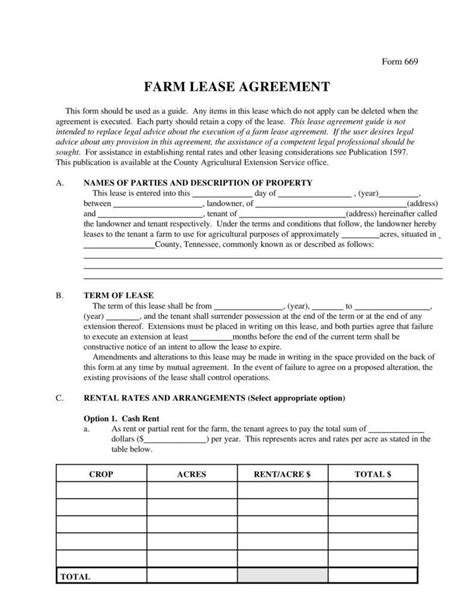 Farm Land Lease Agreement Template: A Comprehensive Guide