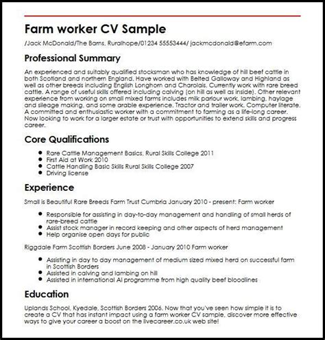 Farm Worker Cv Example Uk