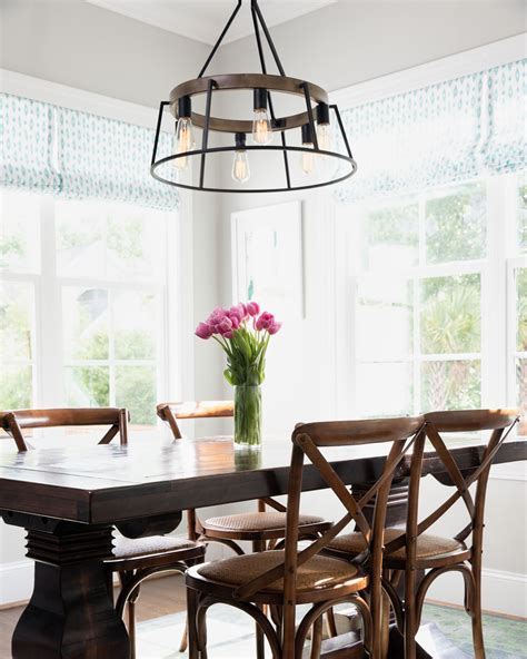Kichler linear chandelier in dining room farmhouse dining room
