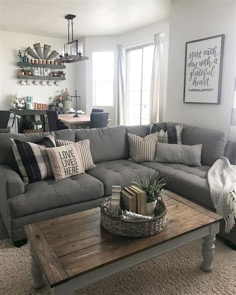 This Farmhouse Living Room With Gray Furniture 2023