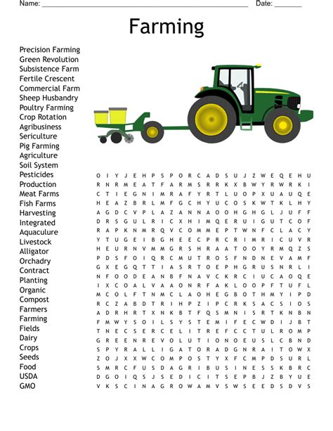 Farming Word Search Printable
