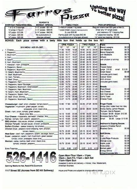 farros pizza menu