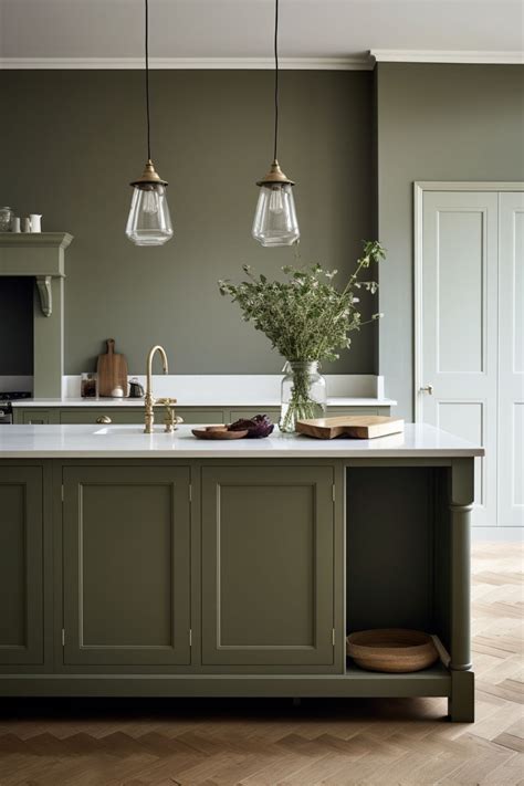 Muted green kitchen in Treron from Farrow & Ball Kitchen inspirations